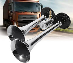 Bitonal Horn 2 Trumpets 12/24v Power Supply Vehicles Equipped Air Compressor Chrome Black Color