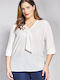 Bluza Damă Satin Cu Mânecă 3/4 Albă