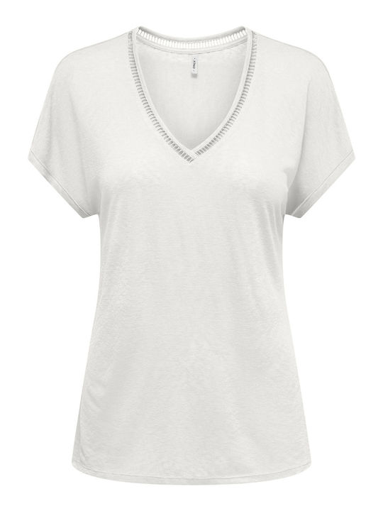 Only Penny Women's Blouse with V Neckline Ecru