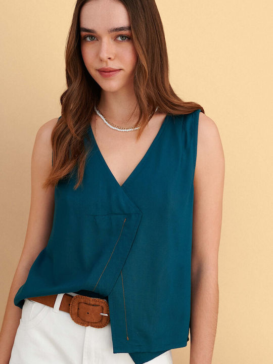 Women's Sleeveless Blue Blouse