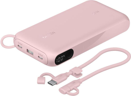 Belkin Power Bank 20000mAh 20W mit USB-A Ausgangsanschlüsse und 2 USB-C Ausgangsanschlüsse Stromlieferung Rosa