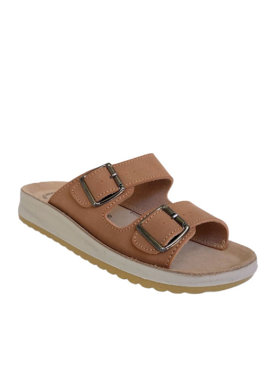 Leder Damen Anatomisch Flache Sandalen Tabac