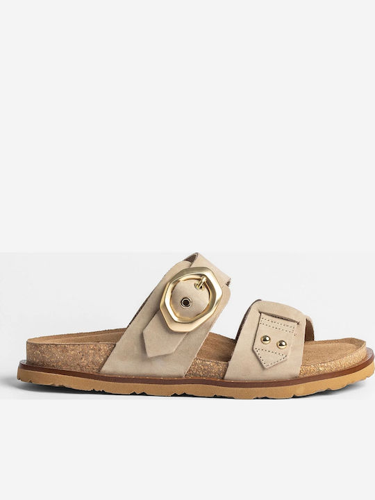 Leather Women's Anatomic Flat Sandals Beige