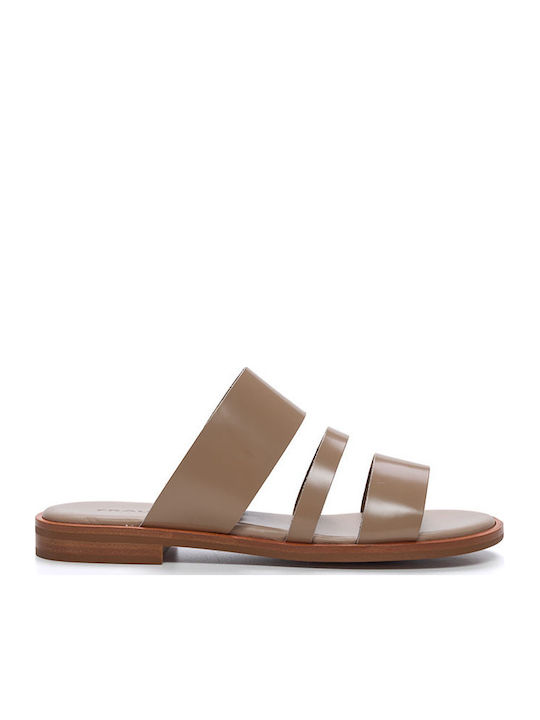 Leather Women's Flat Sandals Beige