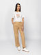 Women's Chino Trousers with Elastic Cotton in Straight Leg Style Beige