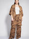 Pantaloni Dama Largi Cu Cauciuc Floral Maro High Rise
