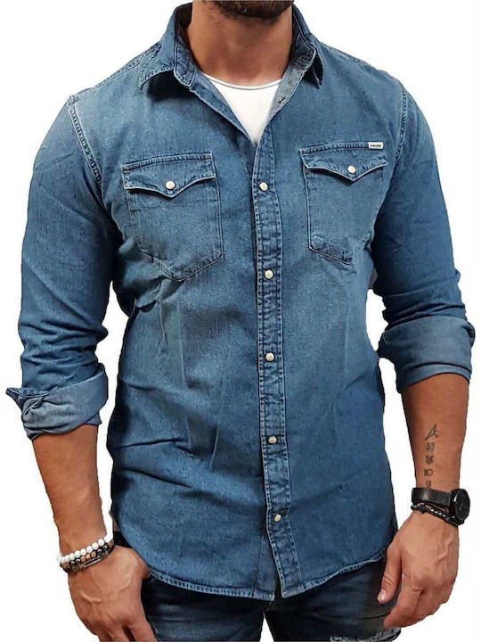 Jack & Jones Κοντομάνικο Τζιν Πουκάμισο Μπλε