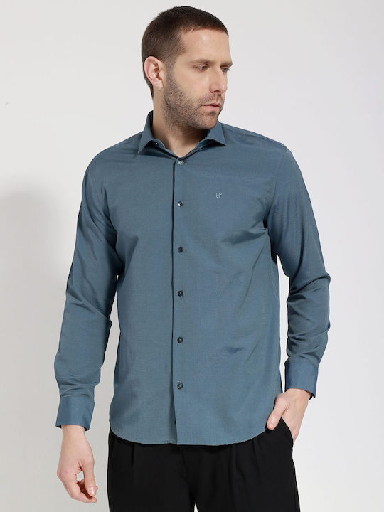 Short Sleeve Shirt in Wide Line Petrol Blue