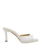 Leather Women's Mules with Thin High Heel in White Color
