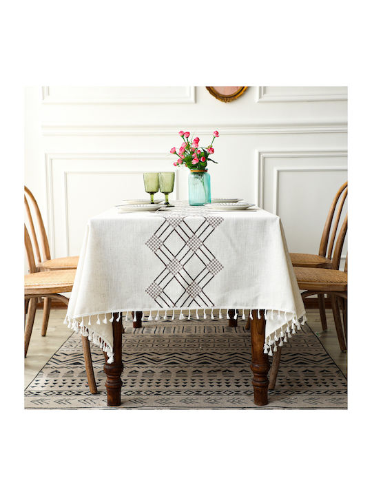 FRIPIA Față De Masă Din In Cu Broderie Maro 140x250cm