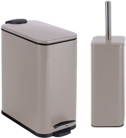 TnS Metallic Bathroom Brush and Bin Set 5l Beige