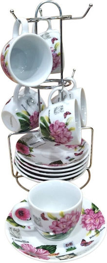 Set 6 Coffee Cups Porcelain "Cottage Garden" Chrome Base 110ml R10057-192 Set 6 Coffee Cups Porcelain "Cottage Garden" Chrome Base 110ml R10057-192