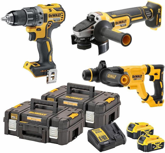 DEWALT DCK327P2T Σετ Γωνιακός Τροχός, Κρουστικό Δραπανοκατσάβιδο & Πιστολέτο Brushless 18V με 2 Μπαταρίες 5Ah και Θήκη με Φορτιστής
