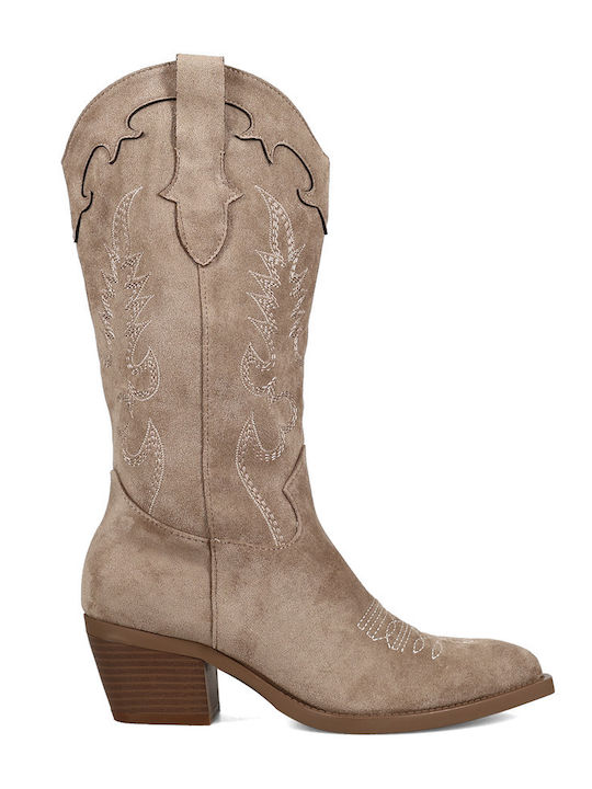 Suede Women's Cowboy Boots Beige