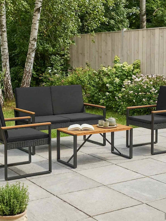 Garten- und Outdoor-Möbelsets 4 Stück Schwarz mit Kissen