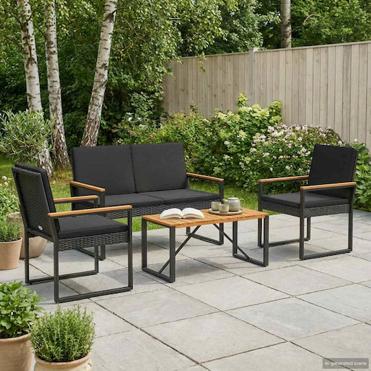 Garten- und Outdoor-Möbelsets 4 Stück Schwarz mit Kissen
