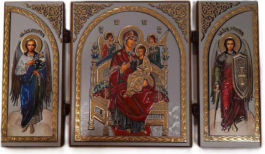 Икона на Дева Мария Триптих Дължина 19,5см Височина 11см
