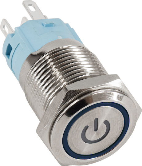 Globostar 70773 LED Illuminated Flush Button Switch On Off Stainless Steel AC 220-240V Waterproof IP67 Φ18mm Angel Eye Blue 70773