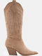 Suede Women's Boots Cowboy with Medium Heel Beige