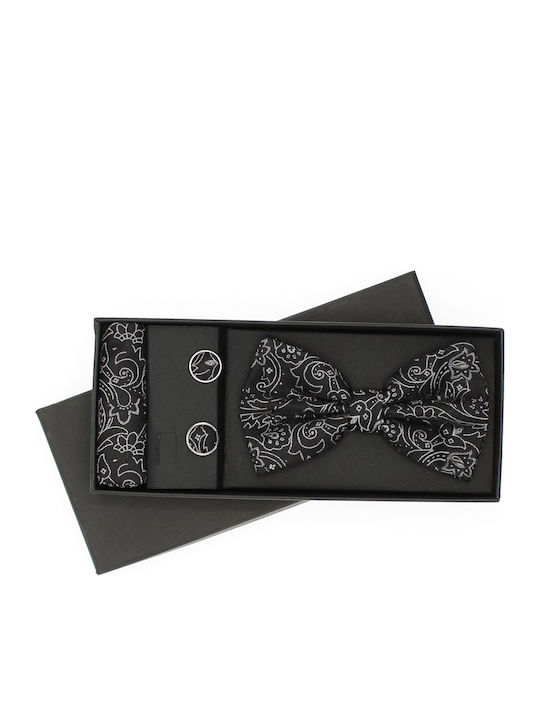 3-piece Set Bow Tie Cufflinks Pocket Square Men Buticcochet Black Setp291