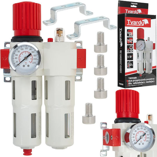 Professional Pneumatic Preparation Unit 1/2" 4 In 1 Tvardy T20021 Pressure Regulator Filter Lubricator