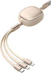 Universal Retractable Phone Cable Flippy Universal 3in1 Any Phone Type Micro-usb Lightning Type-c 1.2m Beige