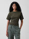 Women's Crop Cotton Short Sleeve Green Top