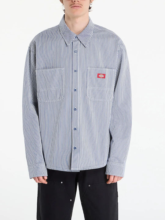 Work Shirt Μακρυμάνικo Βαμβακερό Πουκάμισο Ριγέ Μπλε