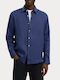 Kylian Long Sleeve Linen Shirt in Regular Fit Navy Blue