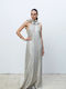 Summer Maxi Evening Dress Open Back with Ruffles Gold