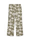 Damen Stoffhose mit Gummiband Blumen Grün