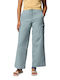Women's Leather Cargo Trousers with Rubber Band in Relaxed Fit Turquoise