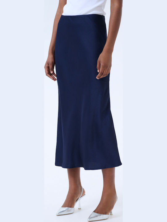 Fustă Maxi Din Satin Albastru Marin