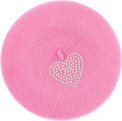 Women's Wool Beret Buticcochet Pearl Design One Size Pink Bsc845