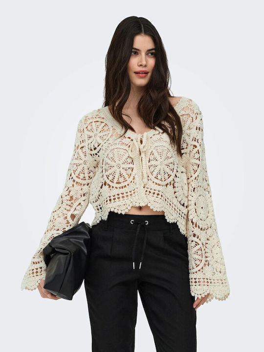 Only Kurze Gestrickte Damen Strickjacke in Beiger Farbe