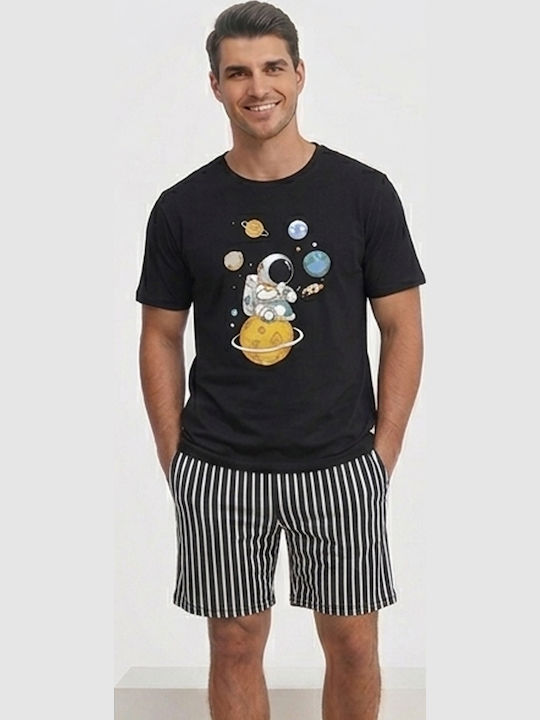 Sommer Herrenpyjama Bermuda Schwarz
