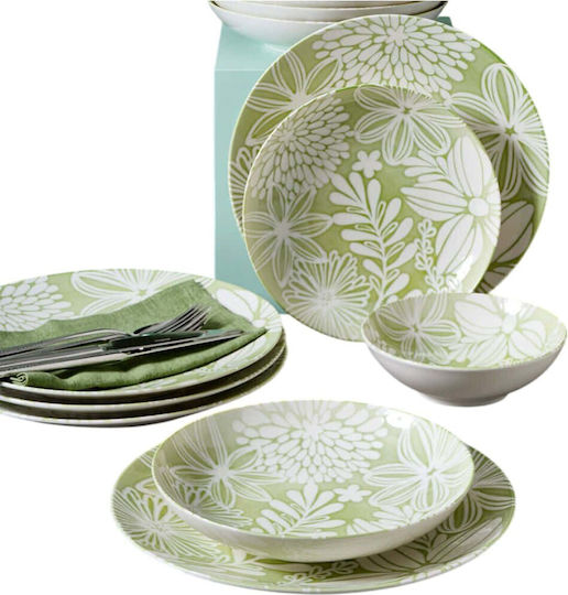 Dinnerware Set 18pcs 387grp1390 Green-white Hermia 18 Pieces Porcelain