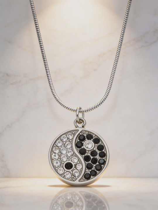 Κολιέ Yin Yang Με Μαύρα & Λευκά Στρας
