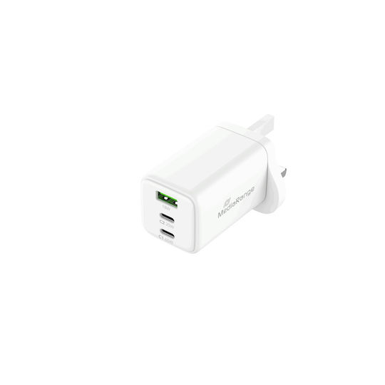 MediaRange Wireless Charger GaN With USB-A Port And 2 USB-C Ports 65W Power Delivery Quick Charge 3.0 White (MRMA116-UK)