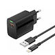 Foneng Φορτιστής με Θύρα USB-A και Καλώδιο Lightning 18W Quick Charge 3.0 Μαύρος (EU64)
