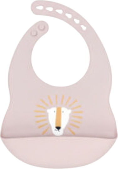 Queen Mother Light Pink Lion Waterproof Silicone Bib with Pink Pocket for 6 m+