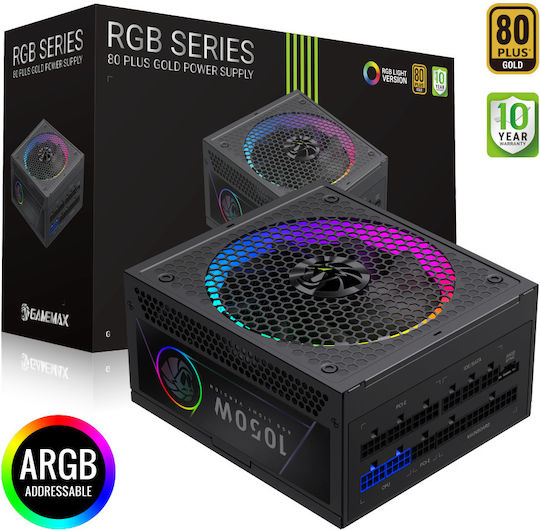 GameMax RGB 1050G 1050W Μαύρο Τροφοδοτικό Υπολογιστή Full Modular 80 Plus Gold