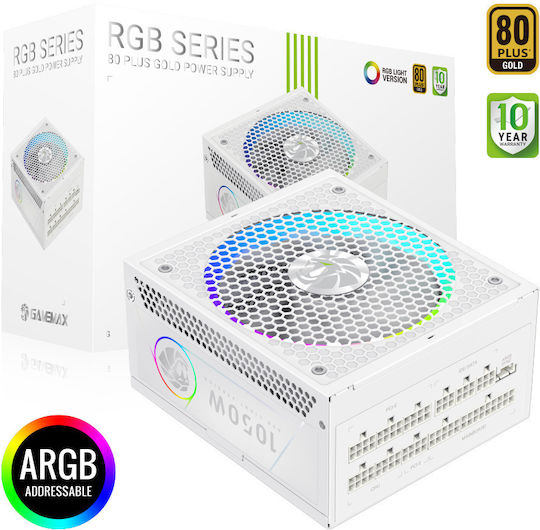 GameMax RGB 1050G 1050W White Power Supply Full Modular 80 Plus Gold