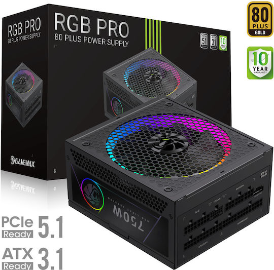 GameMax RGB PRO 750G 750W Μαύρο Τροφοδοτικό Υπολογιστή Full Modular 80 Plus Gold