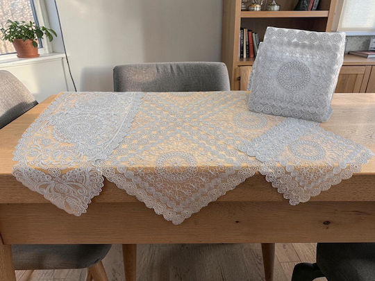 Linea Home Кариран Покривка за Маса с Дантела Подредба 5 Бройки Trevi Сив 120x120см