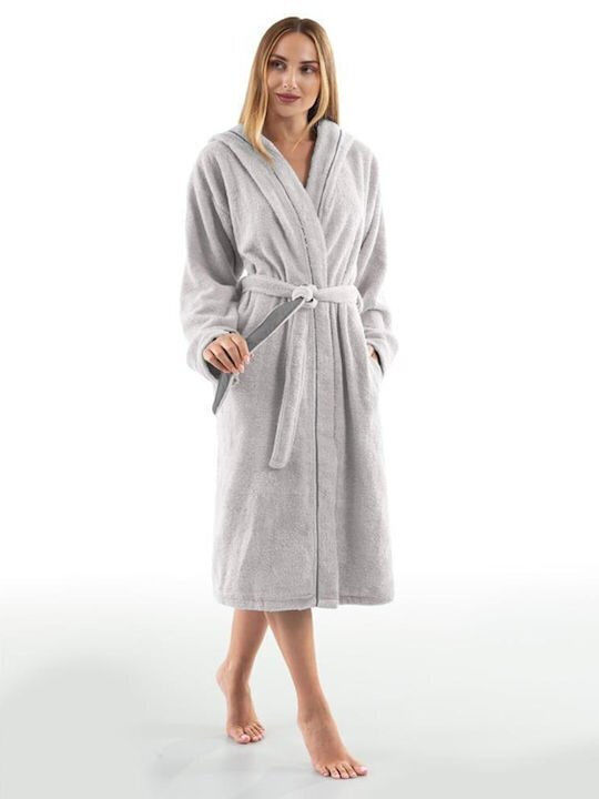Guy Laroche Casual Bathrobe With Hood Silver