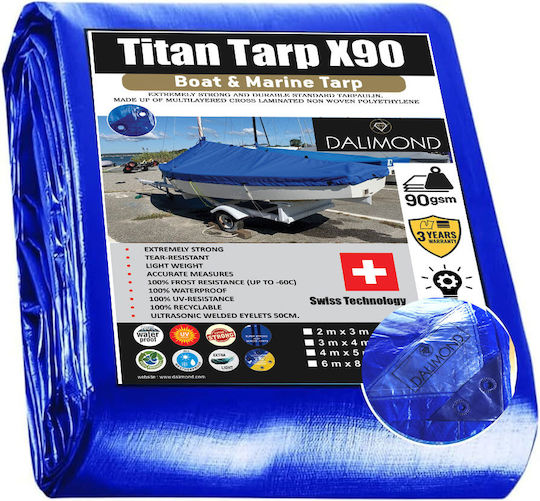 Boat Cover 5x14 70m² 90gr Gsm Dalimond Titan X90 Blue Rings Every 50 cm