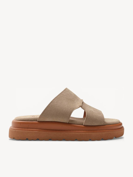 Бежови Кожени Flatform Сандали С Широки Каишки