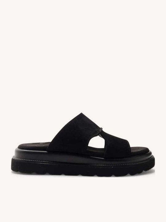 Черни Кожени Flatform Сандали С Широки Презрамки