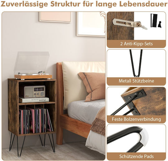 Wooden Bedside Table with Metal Legs Brown 48x40x88cm